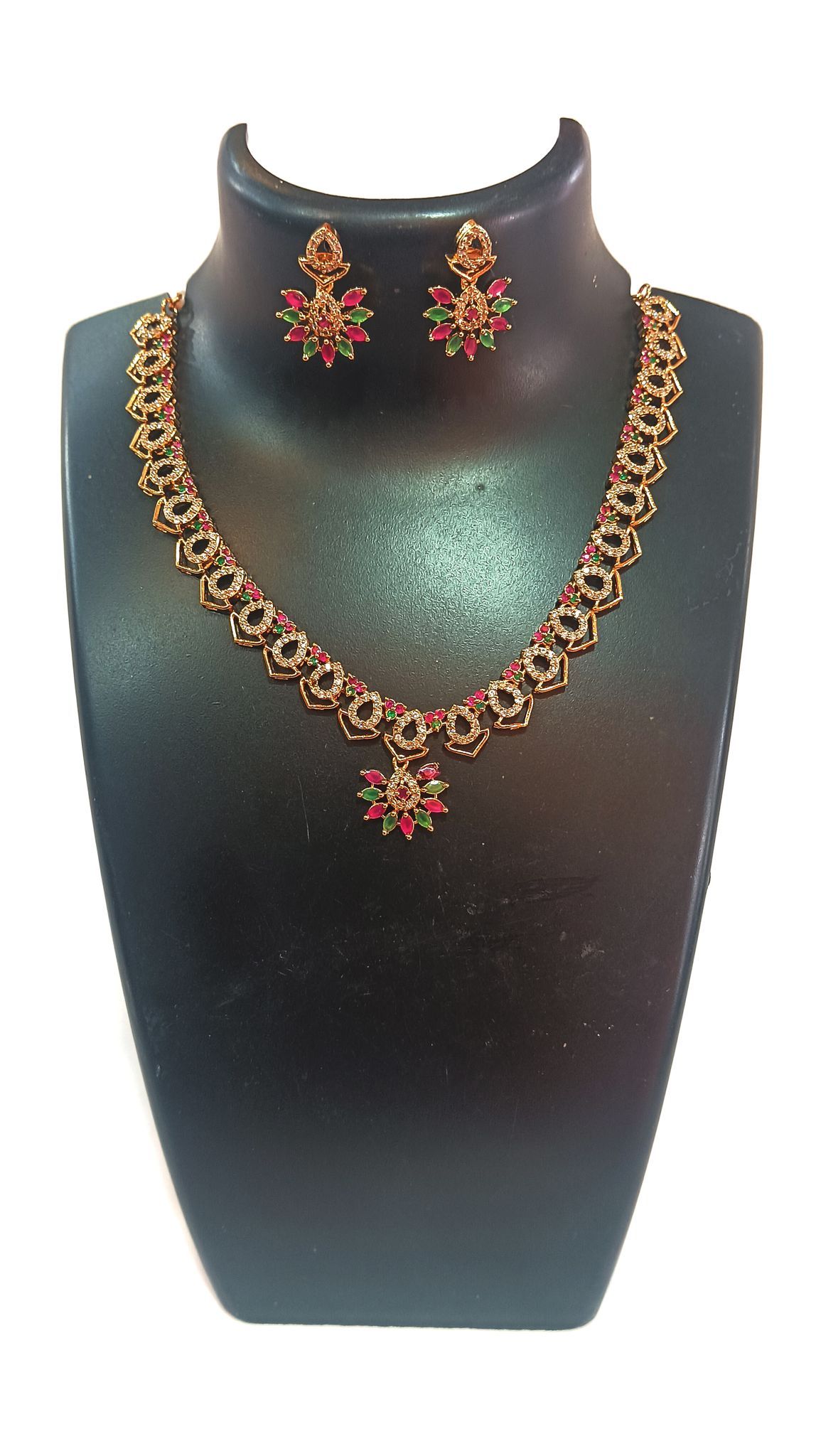 Gold-plated Kundan and Meenakari Necklace Set with Earrings for Women