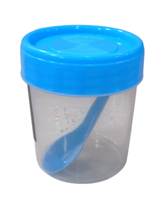 Plastic Food Storage Container with Blue Lid and Spoon Plastic Food Storage Container with Blue Lid and Spoon