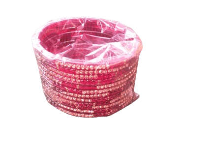 Maroon Glass Bangle Set with Rhinestone for Women's