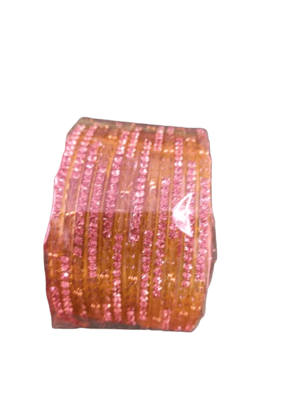 Treditional Mustard Yellow Glass Bangles of Rain stones for Women's