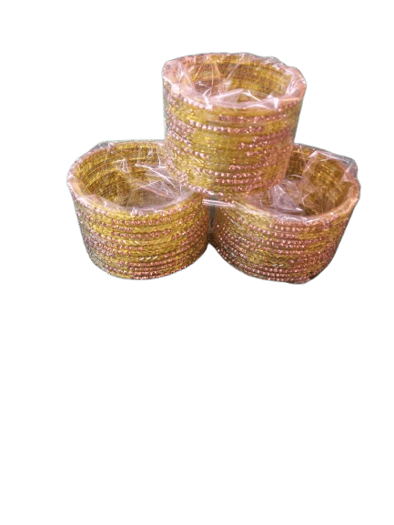 Treditional Mustard Yellow Glass Bangles of Rain stones for Women's