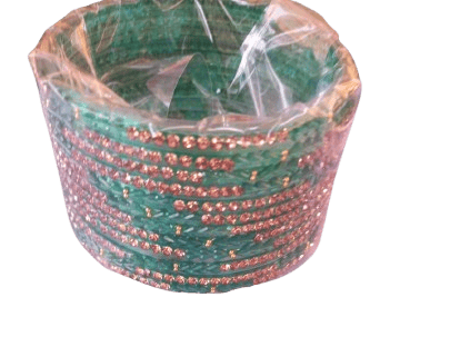 Green Glass Bangles Set with Rhinestones
