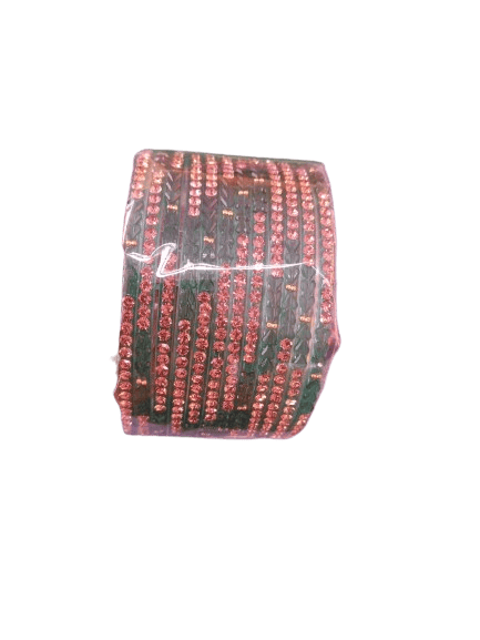 Green Glass Bangles Set with Rhinestones