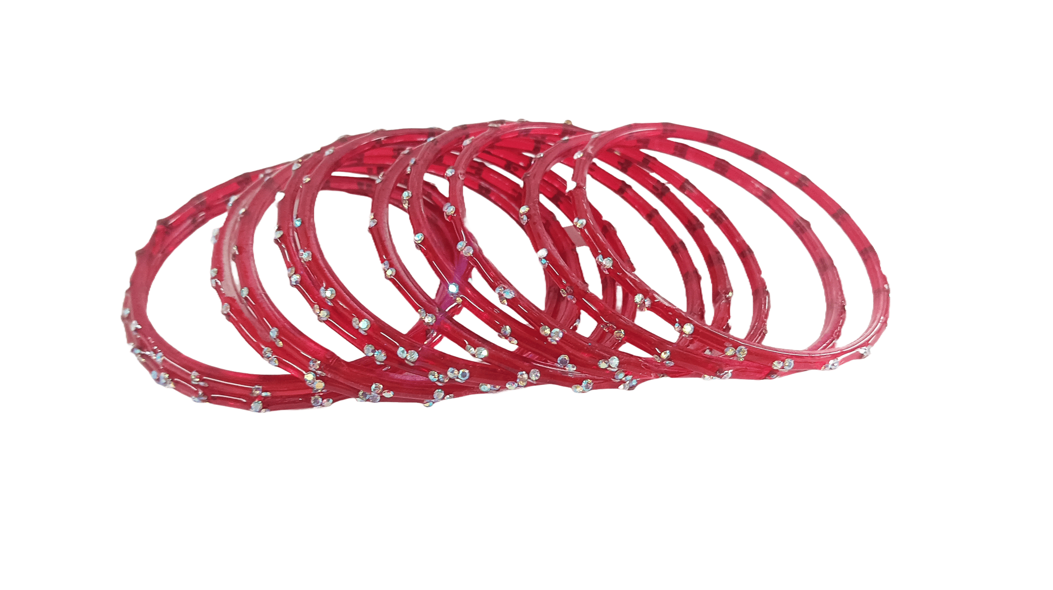 Pink Glass Bangle Set with Rhinestones