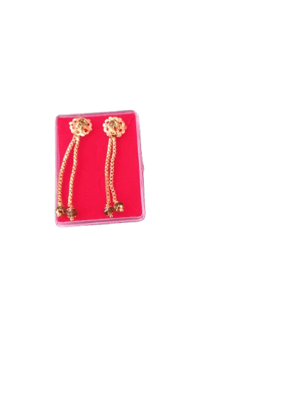 One Gram Gold Plated Long Chain Drop Earrings with Green Beads