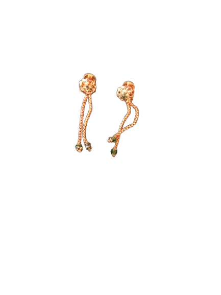 One Gram Gold Plated Long Chain Drop Earrings with Green Beads