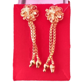 One Gram Gold Plated Long Chain Drop Earrings with Flower Design