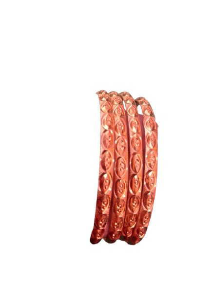4 Piece Set of Gold Bangles with Etched Floral Design - Bangles & Bracelets | Buy online on ZillyBuy