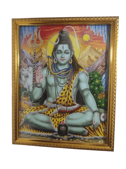Lord Shiva Trishul Damru Om Printed Golden Frame for Home Decor - Pooja Needs | Buy online on ZillyBuy