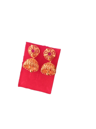 One Gram Gold Plated Ruby Stone Jhumka Earrings for Women
