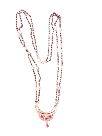 One Gram Gold Plated Black Beads Short mungalsutra with Stone work nice pendant