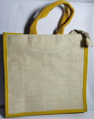 Jute Tote Bag with Yellow Trim Jute Tote Bag with Yellow Trim
