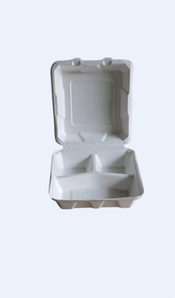 **Biodegradable and Compostable 3 Compartment Clamshell Food Containers with Lids**pack of 10