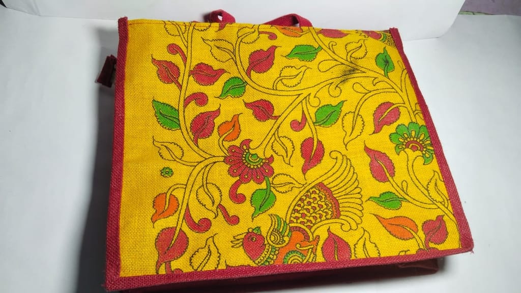 Jute Bag with Kalamkari Tree of Life Motif