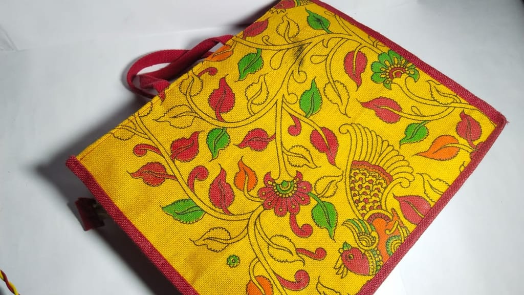 Jute Bag with Kalamkari Tree of Life Motif