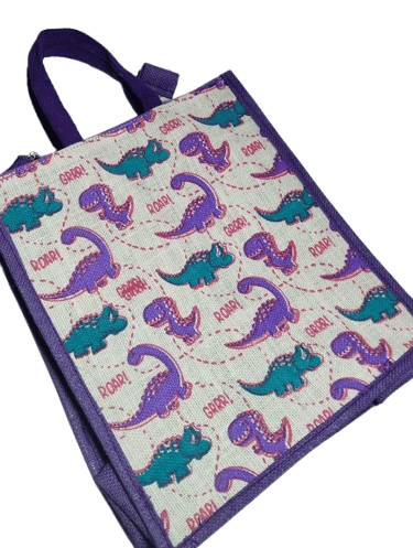 Purple Dinosaur Print Jute Tote Bag