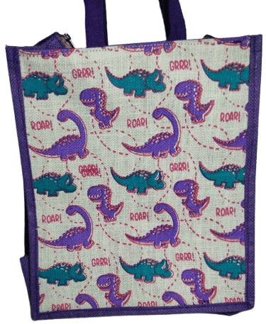Purple Dinosaur Print Jute Tote Bag