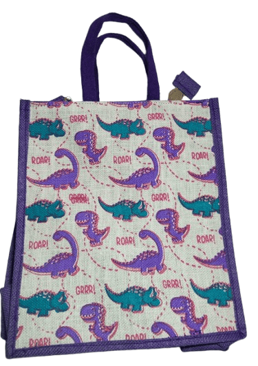 Purple Dinosaur Print Jute Tote Bag