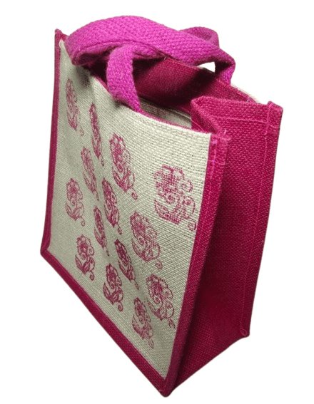 Pink Jute Bag with Floral Print
