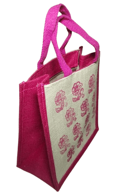 Pink Jute Bag with Floral Print