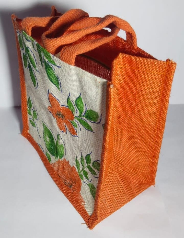Small Jute Tote Bag with Floral Print