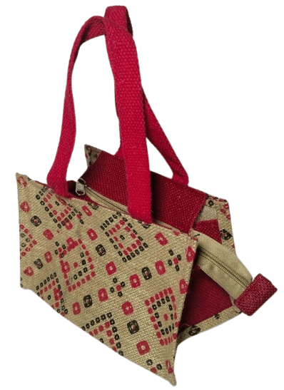Stylish and Eco-friendly Jute Tote Bag with Red Handles