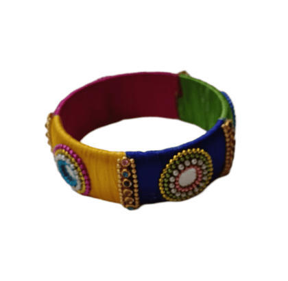 Multicolor Silk Thread Bangle with Stone and Pearl Embellishment