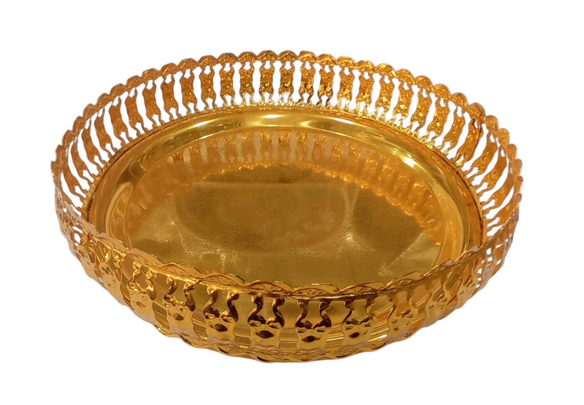 Gold-Plated Brass Pooja Thali with intricate carvings-1