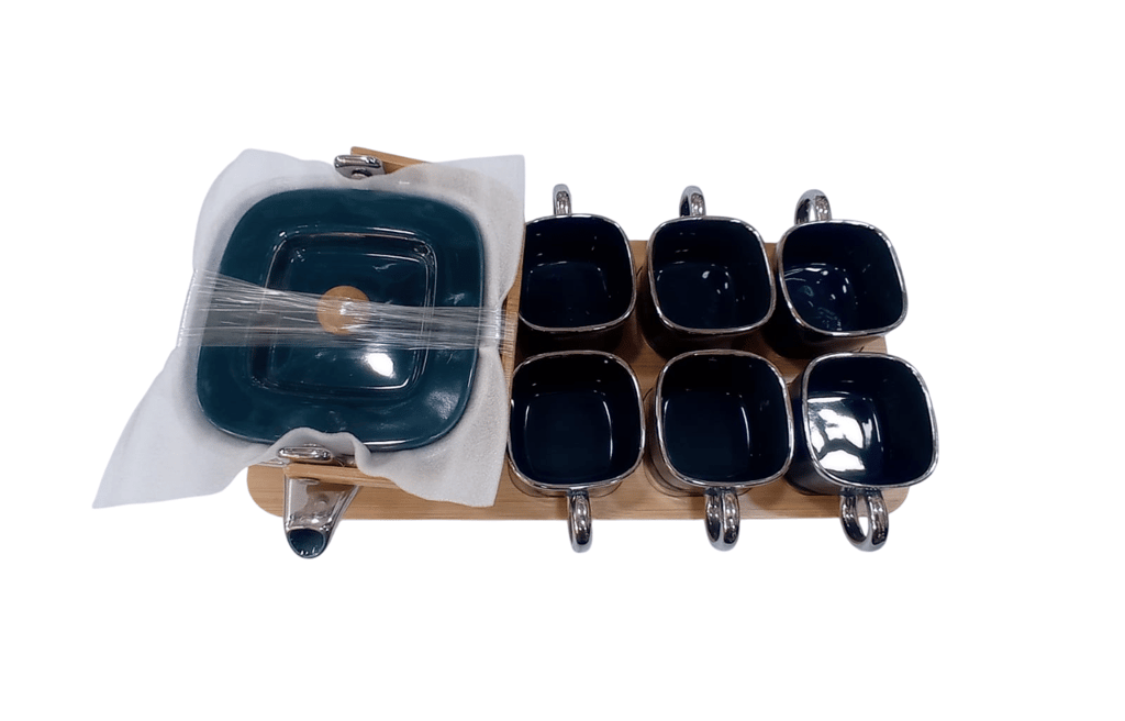 Tea set", "wooden tray", and "6 cups". This title is also concise and easy to read - Cookware | Buy online on ZillyBuy