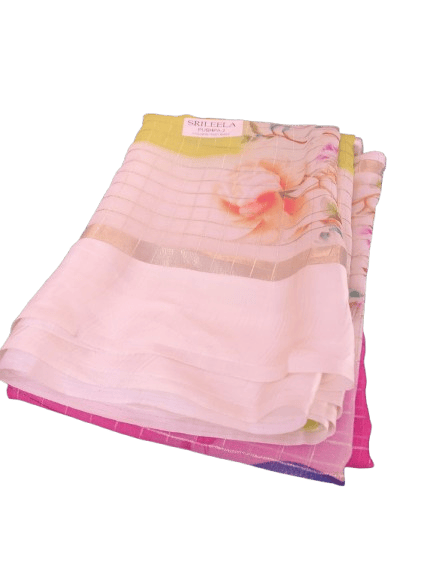 Multicolour Lightwight Georgette Saree with Plain Blouse Piece