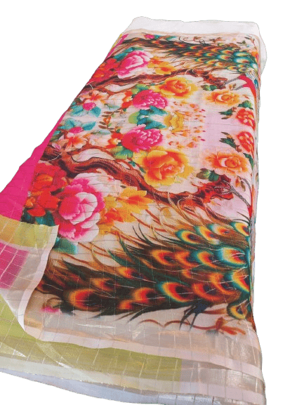 Multicolour Lightwight Georgette Saree with Plain Blouse Piece