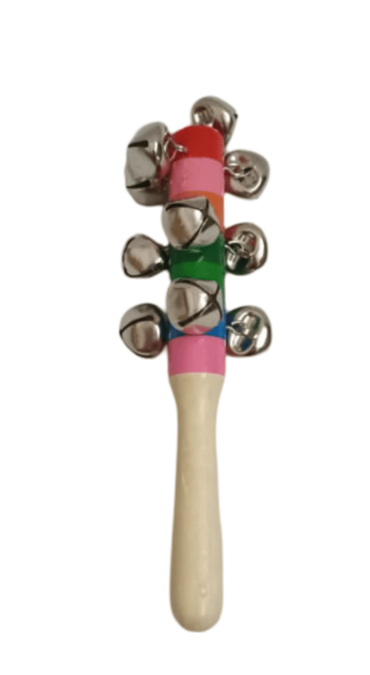 Baby Hand Bell Toy, Wooden Rainbow Bell Stick Shaker, Early Development Sensory Toy for Toddlers