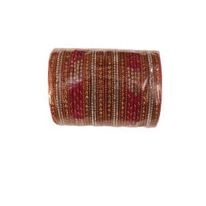 Red and Gold Glass Bangles with Rhinestones