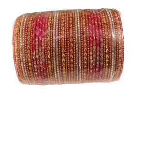 Red and Gold Glass Bangles with Rhinestones