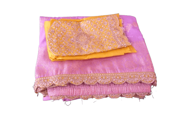 Women's Pink Colour Soft Silk Small Boarder Saree with Contrast Yellow Colour Blouse Piece 5.5 meters with combined blouse - Sarees | Buy online on ZillyBuy
