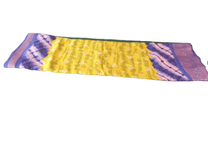 Yellow Pure Georgette Bandhani Saree With Blouse Piece  5.5 meters with combined blouse