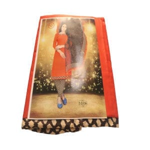 Women's Orange Printed Crepe Kurta with Patiala Salwar and Dupatta