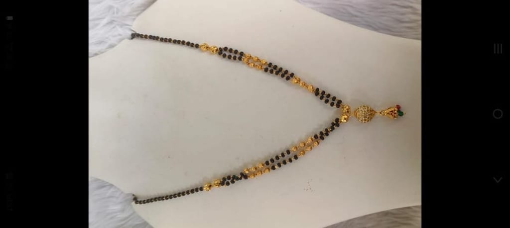 Gold Plated Traditional Mangalsutra Tanmaniya With Black Beads For Women
