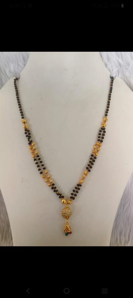 Gold Plated Traditional Mangalsutra Tanmaniya With Black Beads For Women
