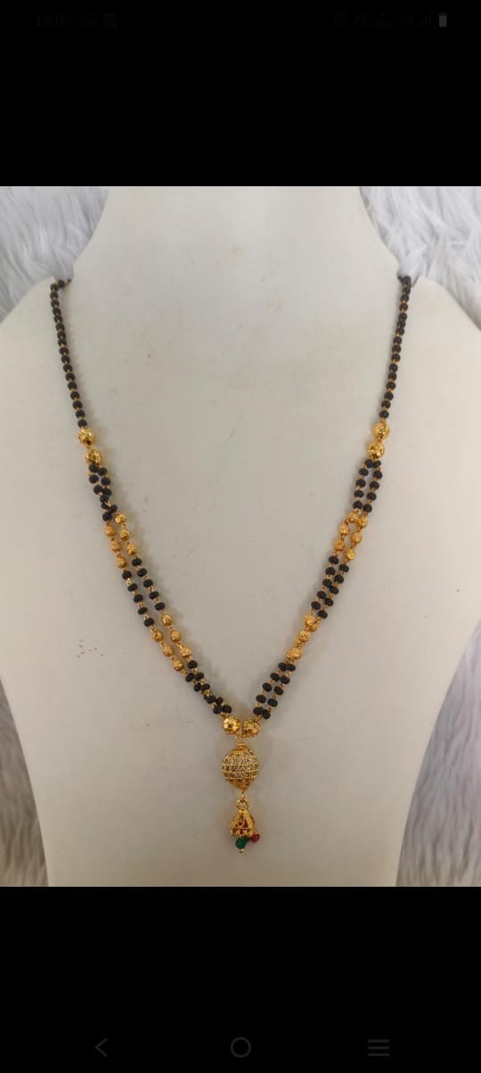 Gold Plated Traditional Mangalsutra Tanmaniya With Black Beads For Women