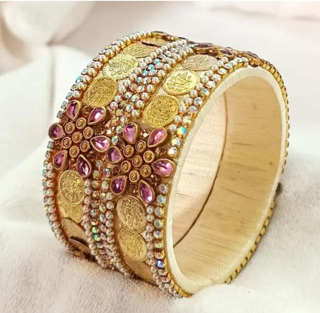 Pearl and Rhinestone Bangle Set with Pink Accents