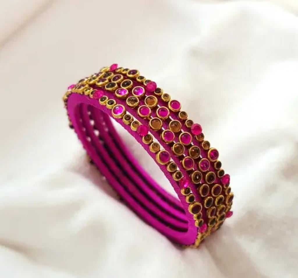 **Indian Traditional Silk Thread Bangles Set for Women | Handmade Bangles | Set of 4 Bangles**