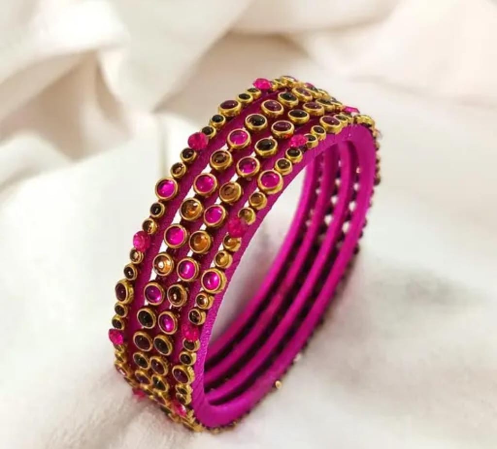 **Indian Traditional Silk Thread Bangles Set for Women | Handmade Bangles | Set of 4 Bangles**