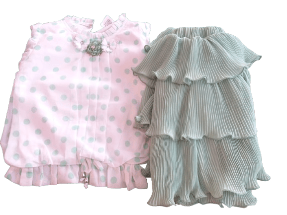 Newborn Baby Girl's White Chiffon Polka Dot Top and Ruffle Skirt Set