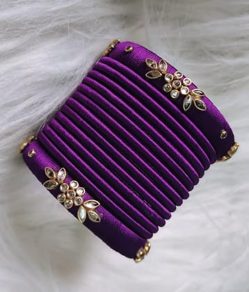 Purple Silk Thread Bangle Set with Stone Work - Set of 12