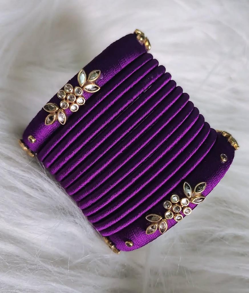 Purple Silk Thread Bangle Set with Stone Work - Set of 12