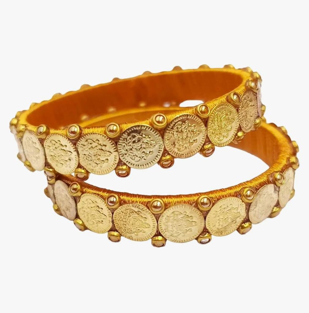 Silk thread bangles with antique gold coin design