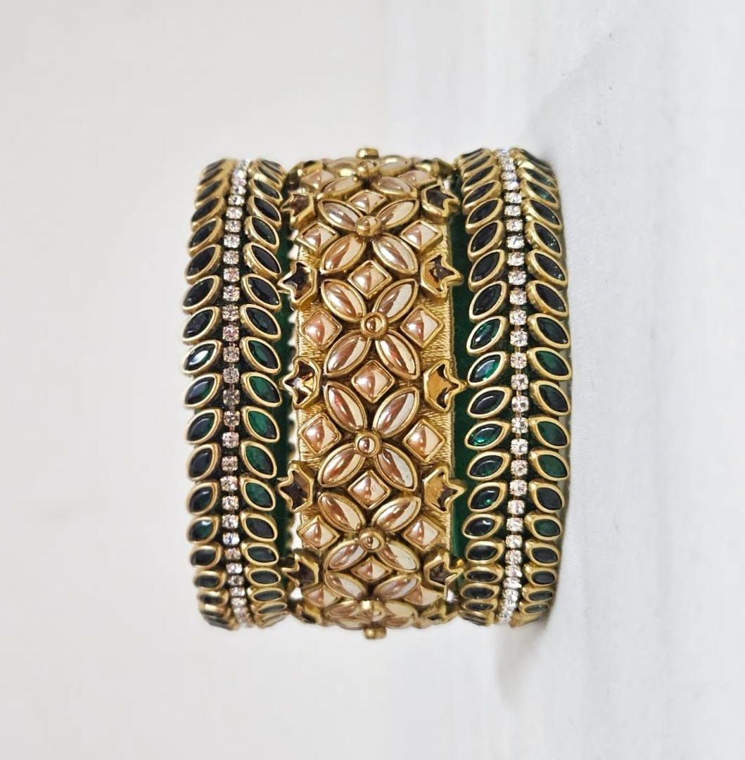 Designer Bangle Set with Kundan and Pearl in Gold Plating for Women