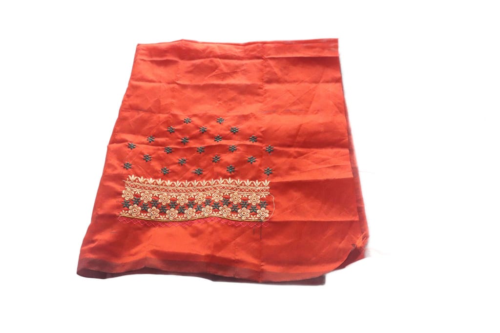 Orange Embroidered Blouse Neck Design with Floral Motifs