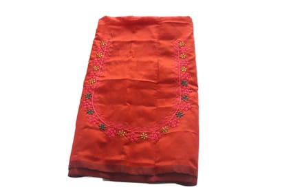 Orange Embroidered Blouse Neck Design with Floral Motifs